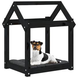 Pat pentru câini, negru, 61x50x70 cm, lemn masiv de pin, 4 image