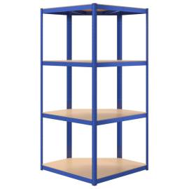 Raft de colț cu 4 niveluri, albastru, oțel și lemn compozit, 6 image