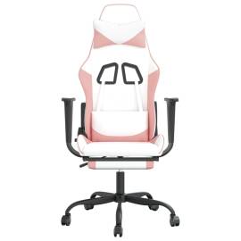 Scaun de gaming pivotant cu suport picioare alb&roz piele eco, 4 image