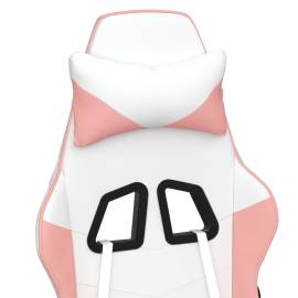 Scaun de gaming pivotant cu suport picioare alb&roz piele eco, 7 image