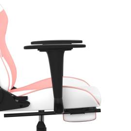 Scaun de gaming pivotant cu suport picioare alb&roz piele eco, 9 image