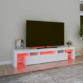 Comodă tv cu lumini led, alb extralucios, 200x36,5x40 cm, 5 image