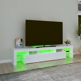 Comodă tv cu lumini led, alb extralucios, 200x36,5x40 cm, 4 image