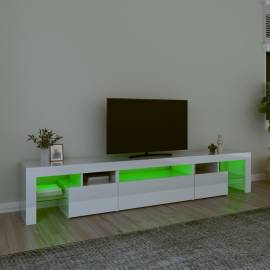 Comodă tv cu lumini led, alb extralucios, 215x36,5x40cm, 4 image