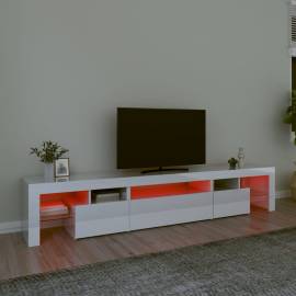 Comodă tv cu lumini led, alb extralucios, 215x36,5x40cm, 5 image