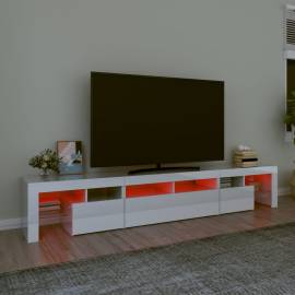 Comodă tv cu lumini led, alb extralucios, 230x36,5x40cm, 5 image