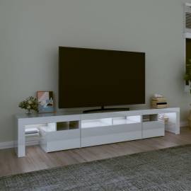 Comodă tv cu lumini led, alb extralucios, 230x36,5x40cm, 3 image