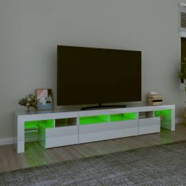 Comodă tv cu lumini led, alb extralucios, 230x36,5x40cm, 4 image