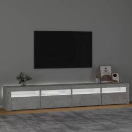 Comodă tv cu lumini led, gri beton, 240x35x40 cm, 3 image
