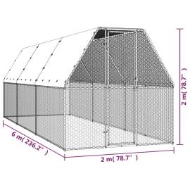 Coteț de păsări pentru exterior, 2x6x2 m, oțel galvanizat, 5 image
