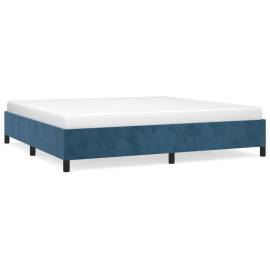 Cadru de pat, albastru închis, 200x200 cm, catifea, 2 image