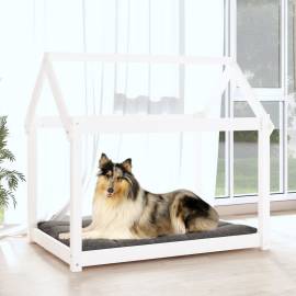 Pat pentru câini, alb, 101 x 70 x 90 cm, lemn masiv de pin, 3 image