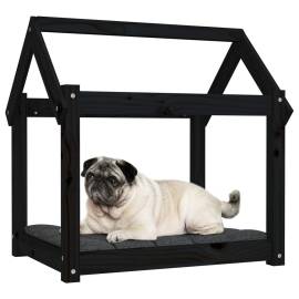 Pat pentru câini, negru, 71x55x70 cm, lemn masiv de pin, 4 image