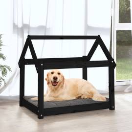 Pat pentru câini, negru, 81x60x70 cm, lemn masiv de pin, 3 image