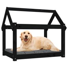 Pat pentru câini, negru, 81x60x70 cm, lemn masiv de pin, 4 image