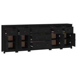 Servantă, negru, 230x35x80 cm, lemn masiv de pin, 5 image