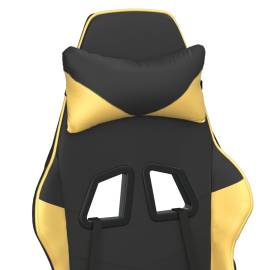 Scaun de gaming cu masaj/suport picioare negru/auriu piele eco, 10 image