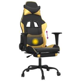 Scaun de gaming cu masaj/suport picioare negru/auriu piele eco, 8 image