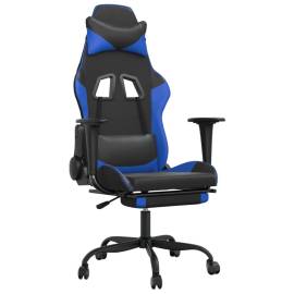 Scaun de gaming masaj/suport picioare negru/albastru piele eco, 2 image