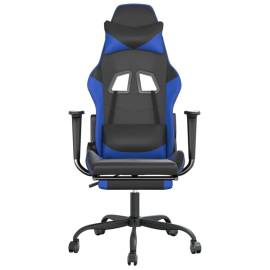 Scaun de gaming masaj/suport picioare negru/albastru piele eco, 4 image