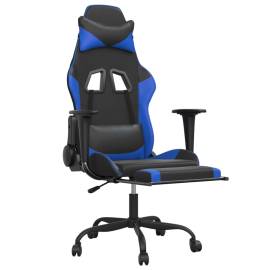 Scaun de gaming masaj/suport picioare negru/albastru piele eco, 3 image