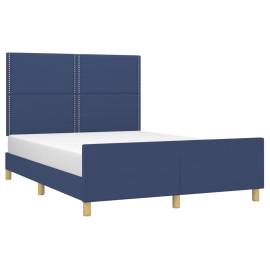 Cadru de pat cu tăblie, albastru, 140x200 cm, textil, 3 image