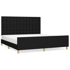 Cadru de pat cu tăblie, negru, 160x200 cm, textil, 2 image