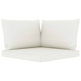 Perne de canapea din paleți, 3 buc., alb crem, material textil, 2 image