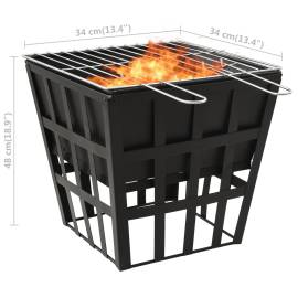 Vatră de foc 2-in-1 cu grătar, 34x34x48 cm, oțel, 6 image