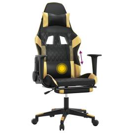 Scaun de gaming cu masaj/suport picioare negru/auriu piele eco, 7 image