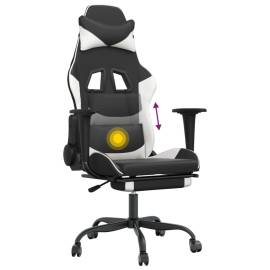 Scaun de gaming masaj/suport picioare alb/negru piele eco, 8 image