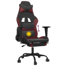 Scaun de gaming masaj/suport picioare negru/roșu vin piele eco, 8 image