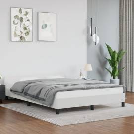 Cadru de pat cu tăblie, alb, 140x190 cm, piele ecologică