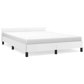 Cadru de pat cu tăblie, alb, 140x190 cm, piele ecologică, 2 image