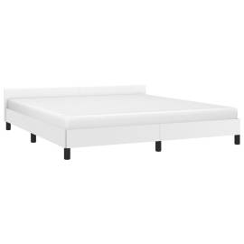 Cadru de pat cu tăblie, alb, 160x200 cm, piele ecologică, 3 image