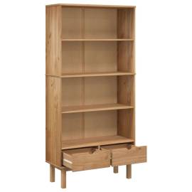 Bibliotecă cu 2 sertare, maro, lemn masiv de pin, 5 image