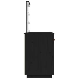 Măsuță de toaletă cu led, negru, 95x50x133,5 cm, lemn masiv pin, 7 image