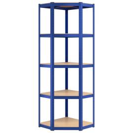 Raft de colț cu 5 niveluri, albastru, oțel și lemn prelucrat, 4 image