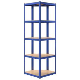 Raft de colț cu 5 niveluri, albastru, oțel și lemn prelucrat, 6 image