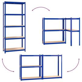 Rafturi de depozitare cu 5 niveluri, 2 buc., albastru oțel/lemn, 9 image