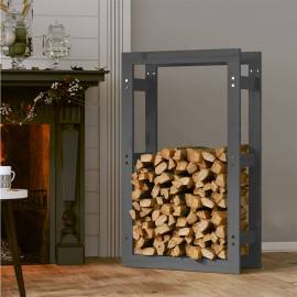 Rastel pentru lemne de foc, gri, 60x25x100 cm, lemn masiv pin, 3 image