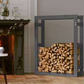 Rastel pentru lemne de foc, gri, 80x25x100 cm, lemn masiv pin, 3 image