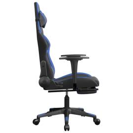 Scaun de gaming masaj/suport picioare negru/albastru piele eco, 5 image