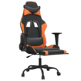 Scaun gaming masaj/suport picioare, negru/portocaliu, piele eco, 3 image