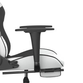 Scaun de gaming cu suport picioare, alb/negru, piele ecologică, 11 image