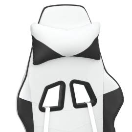 Scaun de gaming cu suport picioare, alb/negru, piele ecologică, 10 image