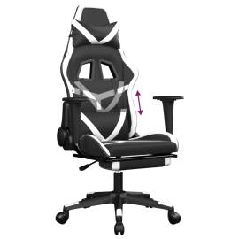 Scaun de gaming cu suport picioare, negru/alb, piele ecologică, 8 image