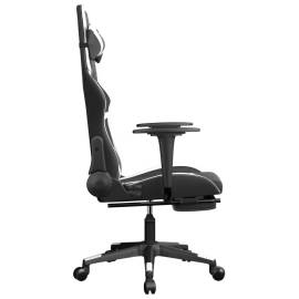 Scaun de gaming cu suport picioare, negru/alb, piele ecologică, 4 image