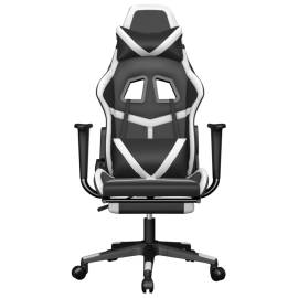 Scaun de gaming cu suport picioare, negru/alb, piele ecologică, 3 image