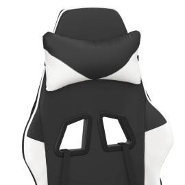 Scaun de gaming cu suport picioare, negru/alb, piele ecologică, 10 image